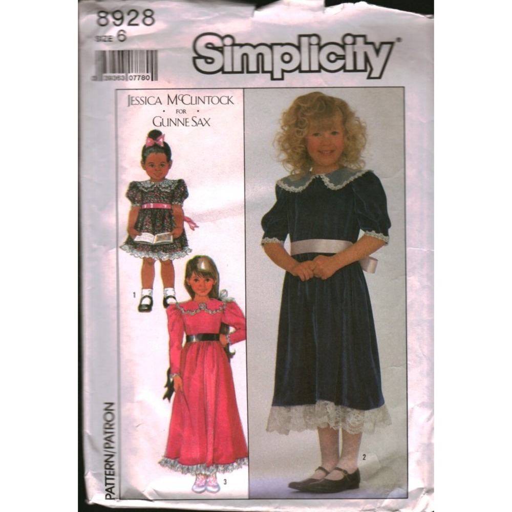 Simplicity 8928 Gunne Sax Jessica‎ McClintock Girls Dress Pattern Size 6 Vintage